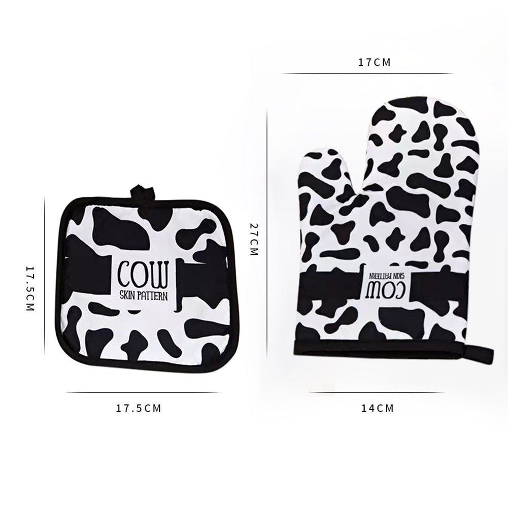 2Pcs Oven Mitts Pot Holders Sets Cute Print Heat Resistant Kitchen Mittens Cooking Gloves For Microwave BBQ Baking Grilling green golden leaves