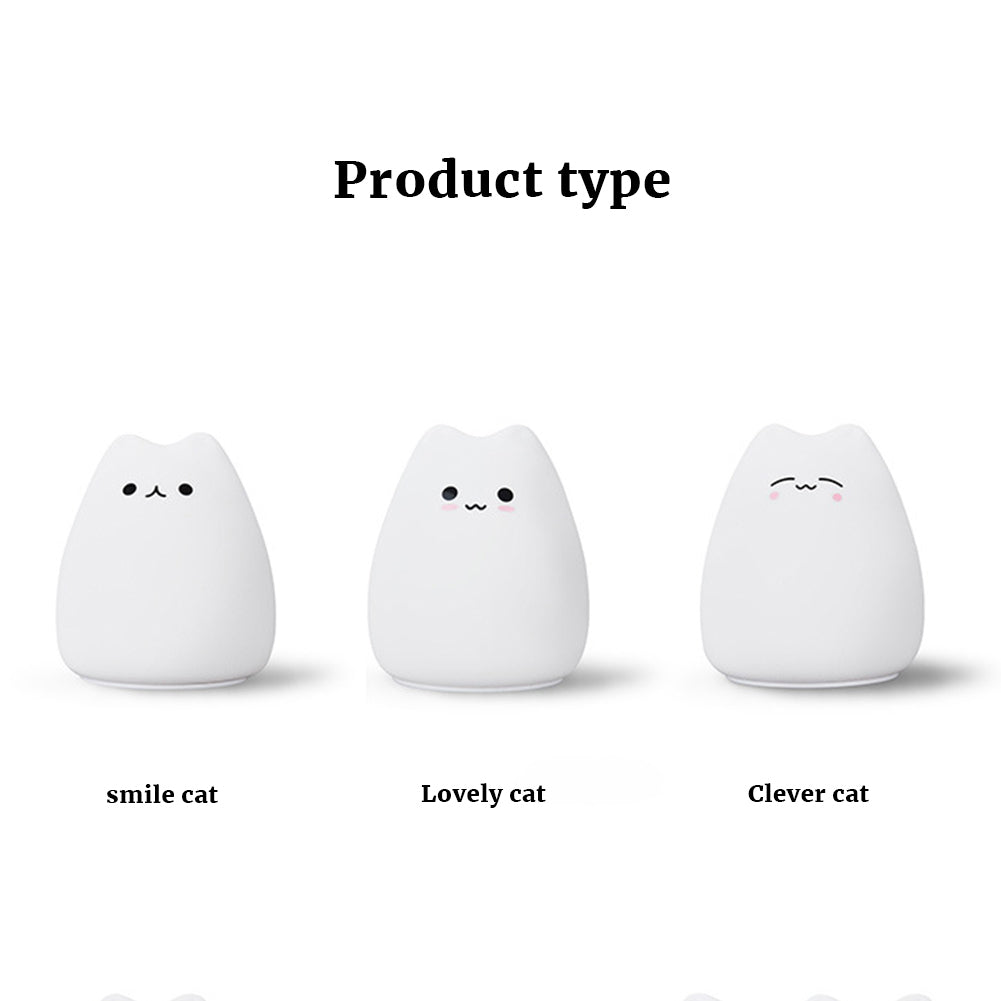 LED Colorful Night Light Energy Saving Eye-Protection Colors Changing Cartoon Cat Bedroom Bedside Lamp (90 x 89 x 102mm) Cute cat