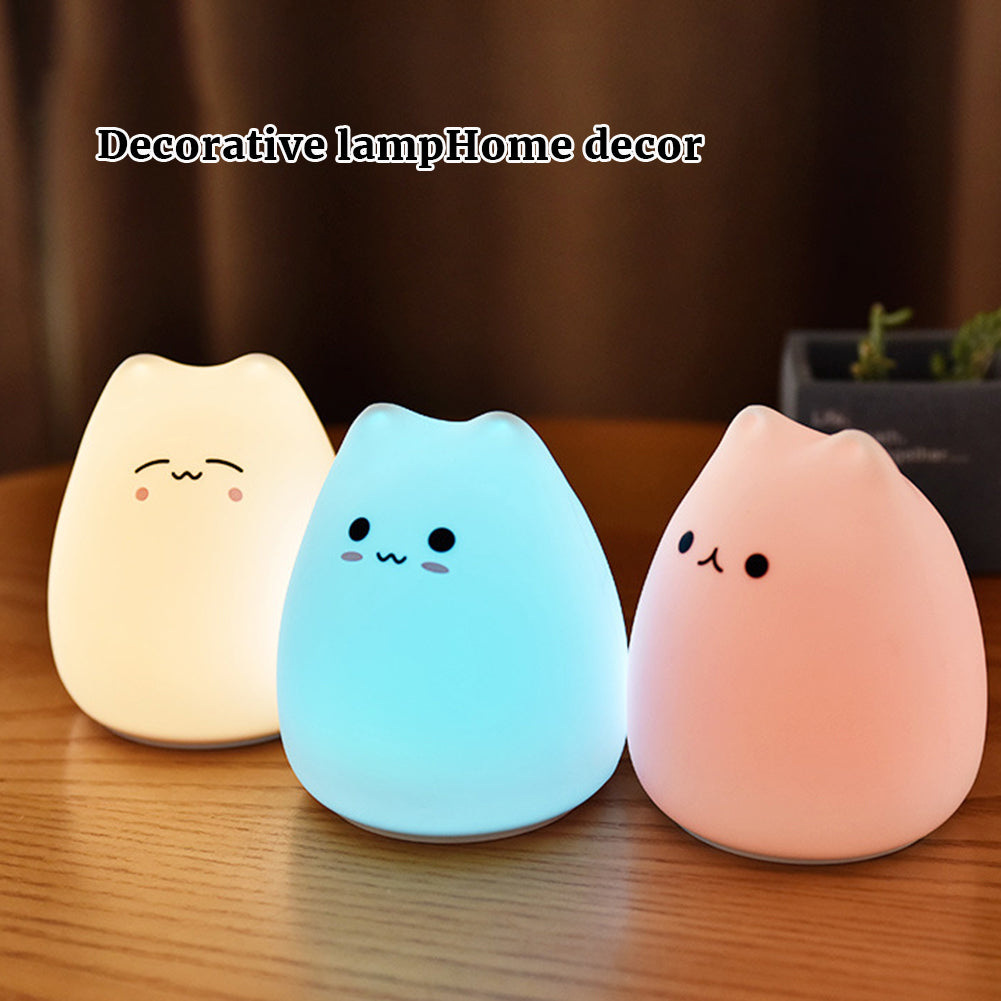 LED Colorful Night Light Energy Saving Eye-Protection Colors Changing Cartoon Cat Bedroom Bedside Lamp (90 x 89 x 102mm) Popular cats