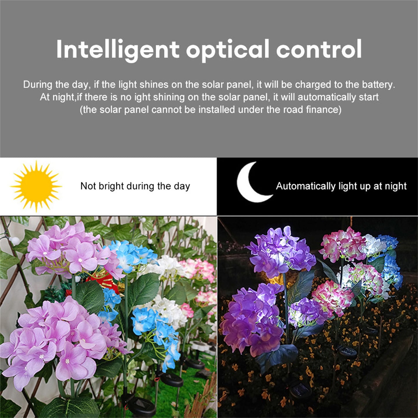 Outdoor Garden Solar LED Lights 3-Head Hydrangea Rose Flower Waterproof Stake Lights For Pathway Garden Backyard Lawn Decor blue