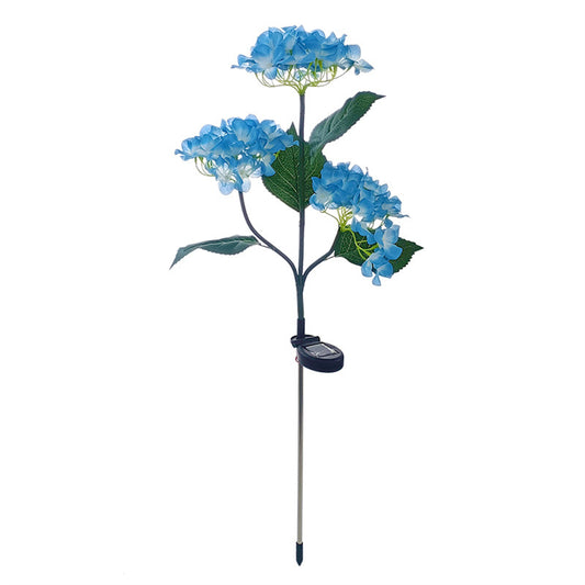 Outdoor Garden Solar LED Lights 3-Head Hydrangea Rose Flower Waterproof Stake Lights For Pathway Garden Backyard Lawn Decor blue