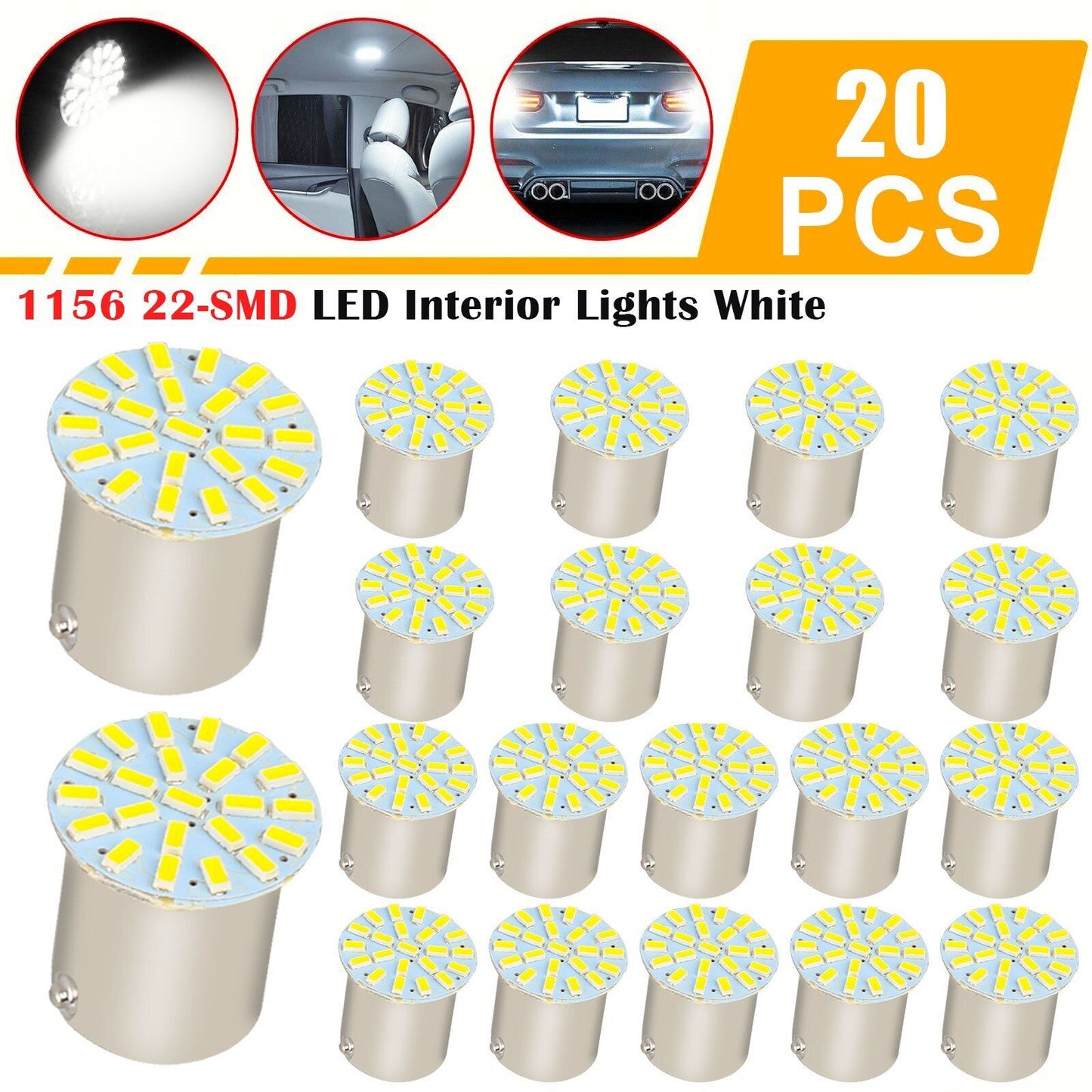 1156 LED Bulb White 1156 1141 22-SMD LED RV Light Bulbs 600LM 6500K DC 12V Trailer Boat Trunk Interior Lights (Pack Of 20) As shown