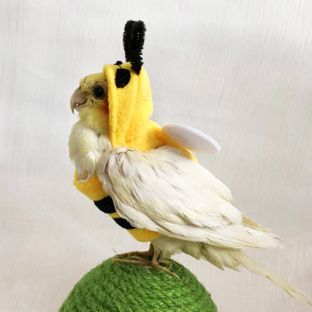 Pet Birds Bee Shaped Hoodies Cosplay Outfit Dress Up Clothes For Parrots African Greys Parakeet Cockatiel Sun Conure Finch Budgie Size L (bust 12cm)