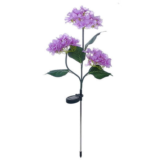 Outdoor Garden Solar LED Lights 3-Head Hydrangea Rose Flower Waterproof Stake Lights For Pathway Garden Backyard Lawn Decor purple
