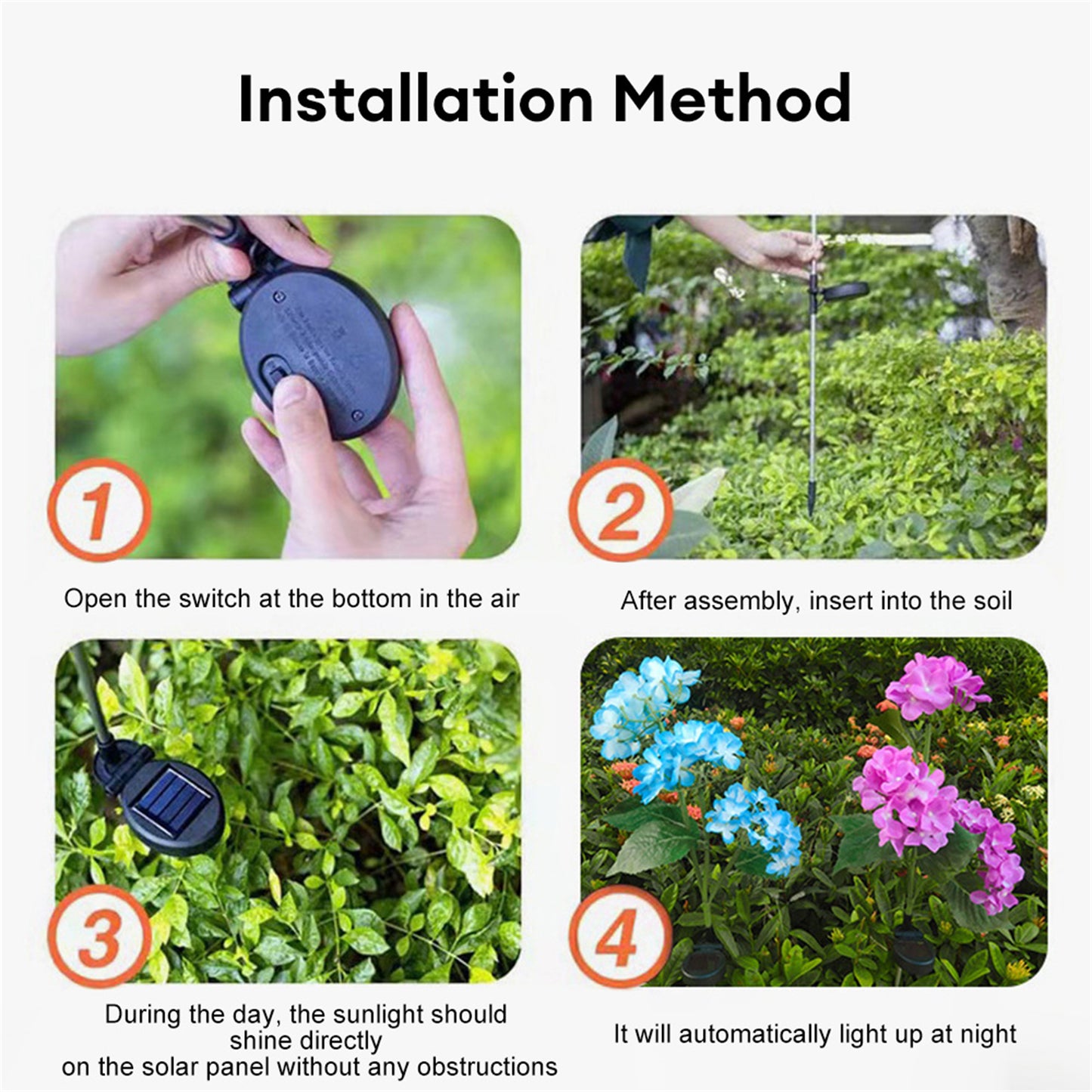 Outdoor Garden Solar LED Lights 3-Head Hydrangea Rose Flower Waterproof Stake Lights For Pathway Garden Backyard Lawn Decor purple