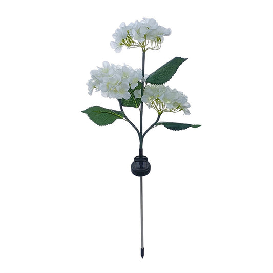 Outdoor Garden Solar LED Lights 3-Head Hydrangea Rose Flower Waterproof Stake Lights For Pathway Garden Backyard Lawn Decor white