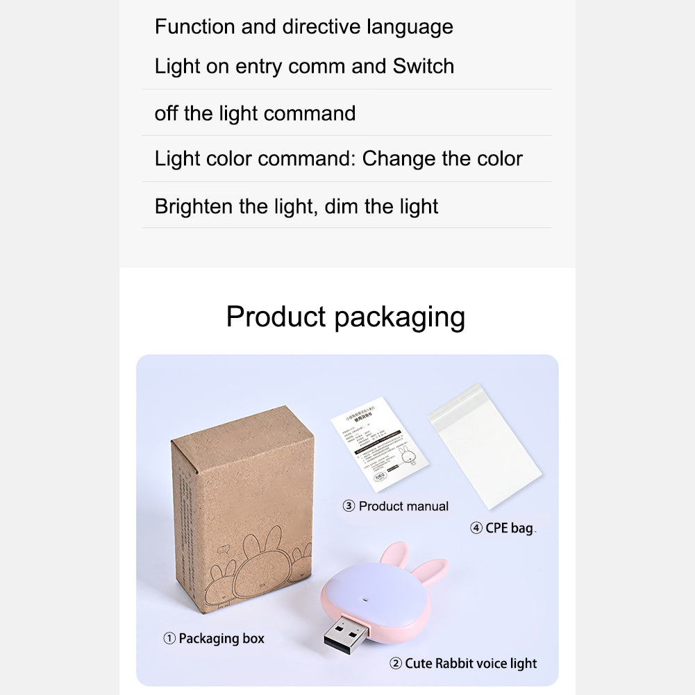 USB Night Light Intelligent Voice Control 3 Color Adjustable Brightness USB Plug-in LED Night Lamp For Nursery Dorm Bedroom White