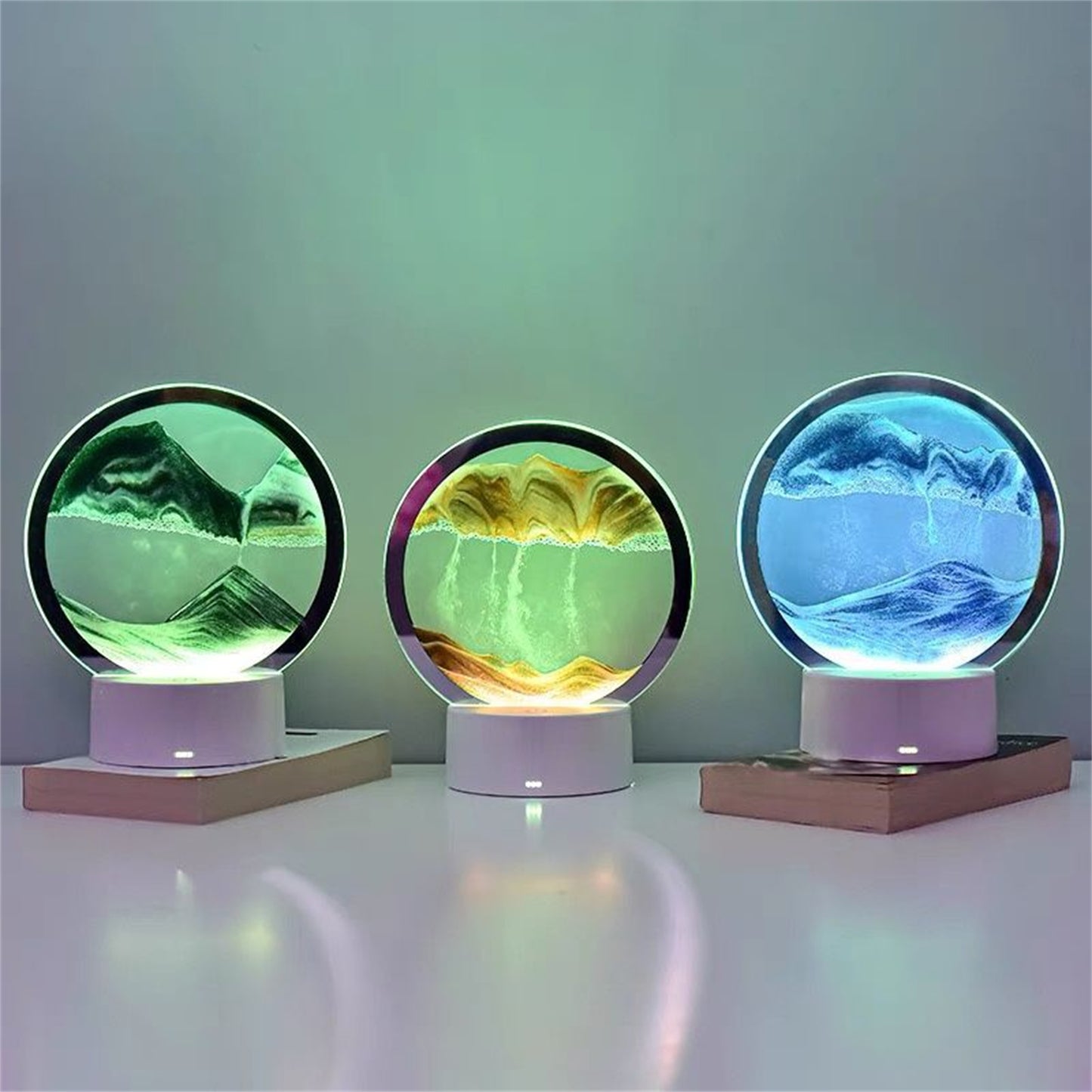 LED Quicksand Painting Lamp Touch Contral Desk Lights Dynamic Desktop Bedside Ornament For Home Office Desktop Decor red