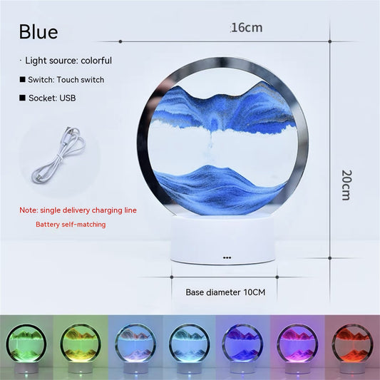 LED Quicksand Painting Lamp Touch Contral Desk Lights Dynamic Desktop Bedside Ornament For Home Office Desktop Decor blue