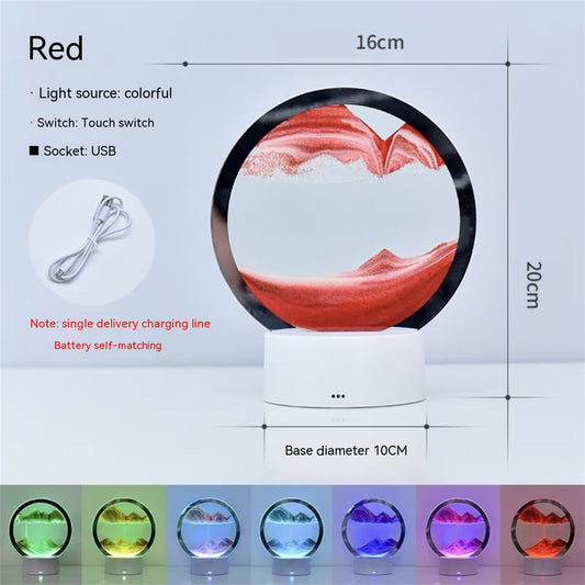 LED Quicksand Painting Lamp Touch Contral Desk Lights Dynamic Desktop Bedside Ornament For Home Office Desktop Decor red