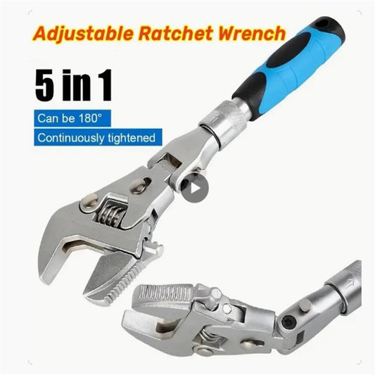 10-Inch 5-in-1 Ratcheting Wrench with Flexible Rotating Head Adjustable Torque Scalable Design Blue