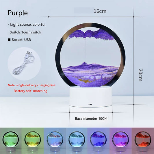 LED Quicksand Painting Lamp Touch Contral Desk Lights Dynamic Desktop Bedside Ornament For Home Office Desktop Decor purple