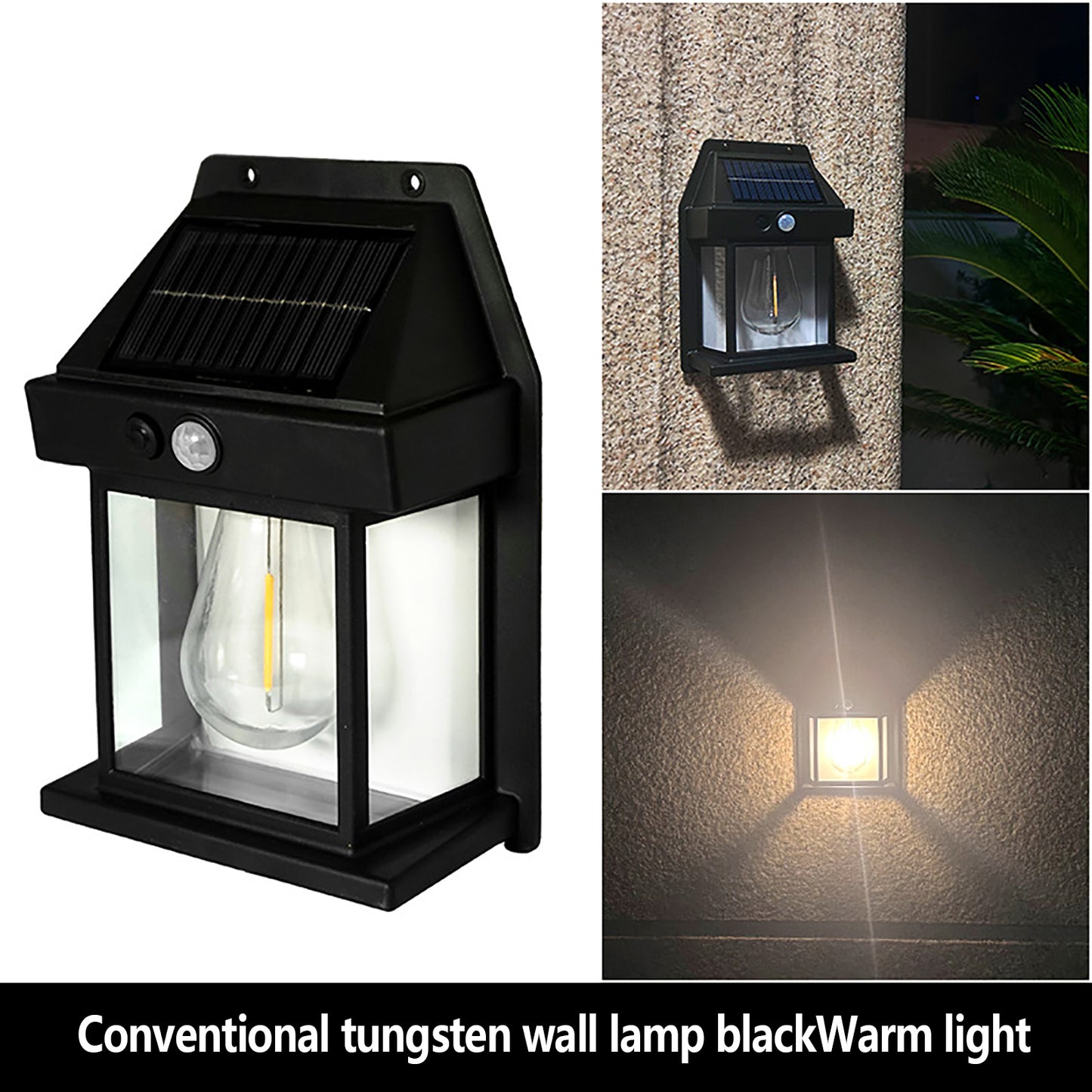 Solar Wall Lights Outdoor Waterproof Led Tungsten Filament Bulb Human Induction 3 Modes Fence Lights For Patio Yard Garden Regular black
