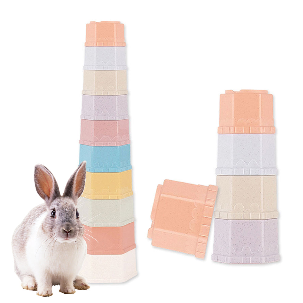 10 Pcs Stacking Cups Rabbit Accessories Reusable Multi-Colored Bunny Toys For Small Animals Bunnies Hamsters Chinchillas 617-90 Hexagonal stacking cup