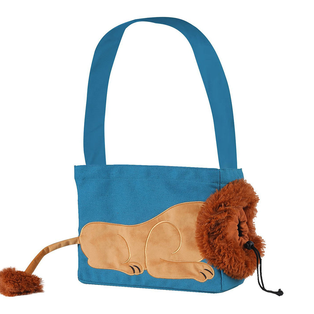 Pet Canvas Shoulder Carrying Bag Lion-Shaped Cat Carrier Portable Reusable Tote Chest Bag For Small Dogs Cats Pet Supplies Lake blue small