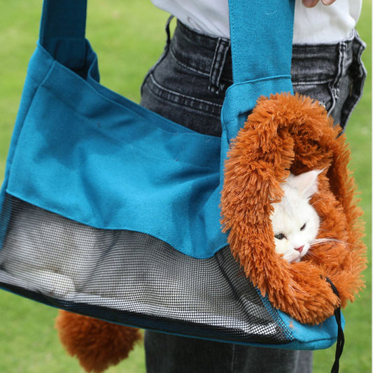 Pet Canvas Shoulder Carrying Bag Lion-Shaped Cat Carrier Portable Reusable Tote Chest Bag For Small Dogs Cats Pet Supplies Lake blue large