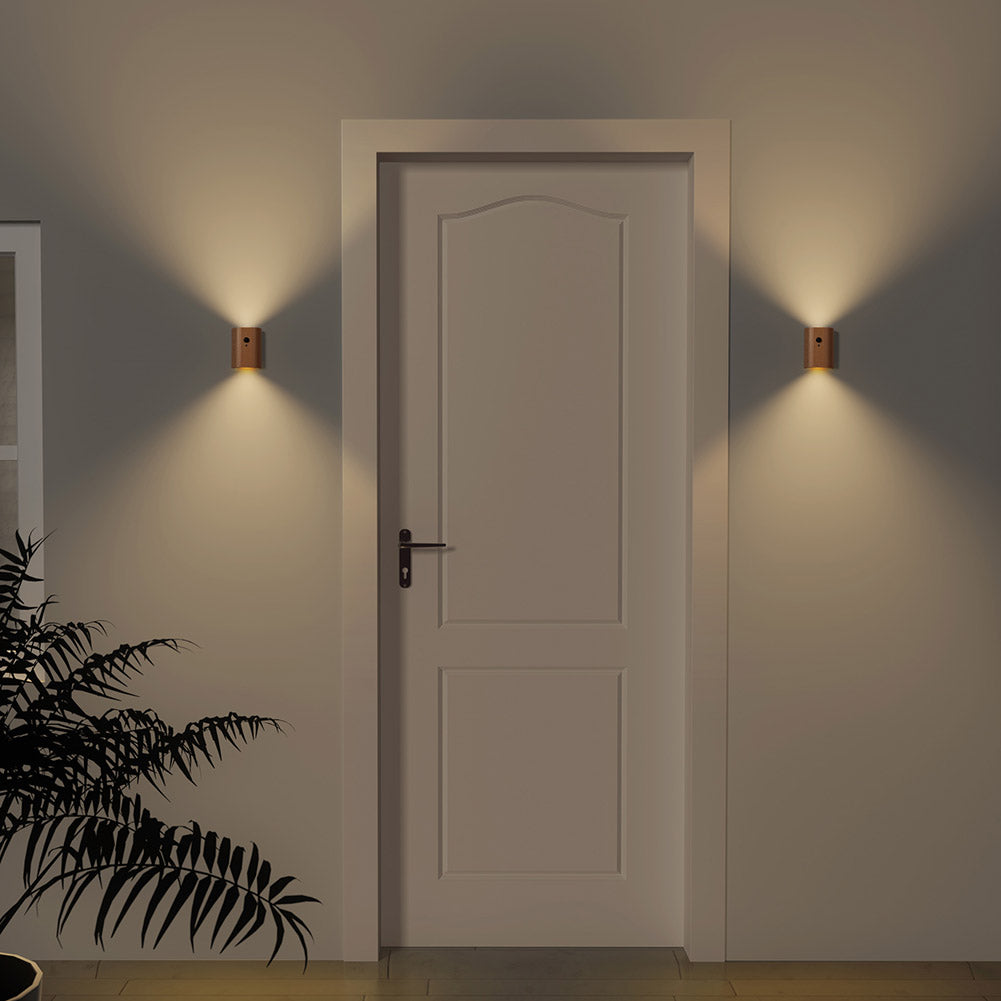 0.4W LED Wall Lamp USB Rechargeable Motion Sensor Magnetic Wood Grain Night Lights Wall Light Fixtures For Bedroom Kitchen Corridor Stairs Lighting Beech wood (sensor 1 piece)