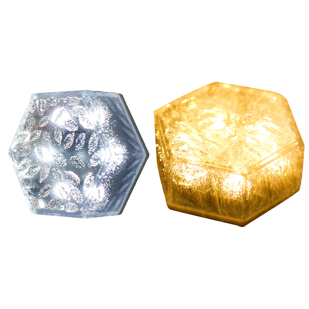 0.25w LED Solar Garden Light IP44 Waterproof Imitation Hexagonal Ice Brick Buried Lamp For Yard Patio Garden Pathway Porch Decor (9.5 x 8.4 x 9.5cm) Warm White