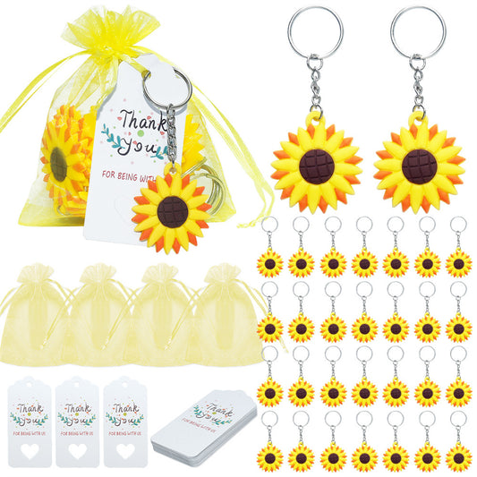 30pcs Sunflower Keychains Set With Organza Bags Thank You Tags Wedding Birthday Party Thanksgiving Gift For Baby Shower Decorations Without balloon set