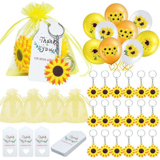 30pcs Sunflower Keychains Set With Organza Bags Thank You Tags Wedding Birthday Party Thanksgiving Gift For Baby Shower Decorations with balloons set
