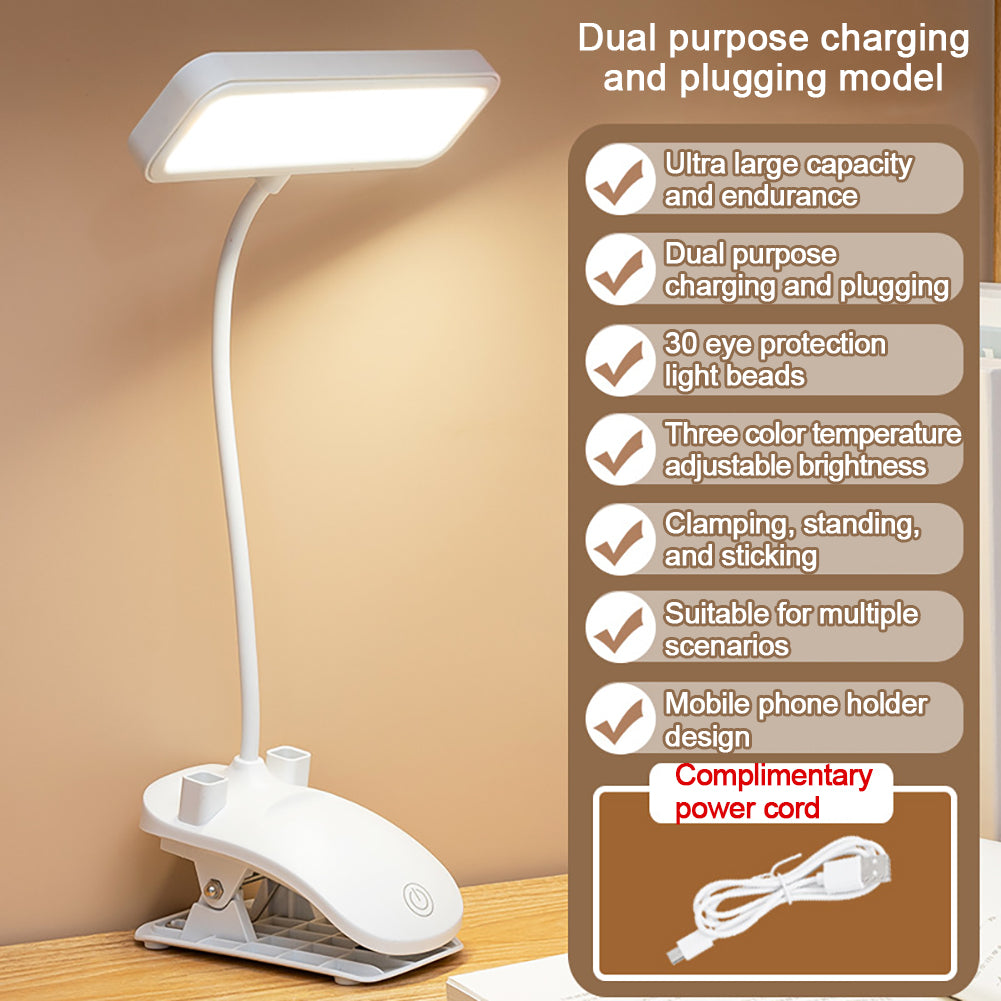 LED Table Lamp With Clip 3 Color Temperatures Dimmable Eye Protection Adjustable Touch Sensor Desk Lights Study Lamp (35 x 15.5cm) White