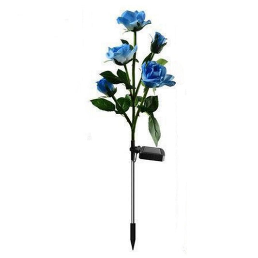 Solar 5 Heads Rose Lamp Outdoor Waterproof Simulation Rose Flower Lawn Decorative Lamp For Garden Yard Patio Decoration blue