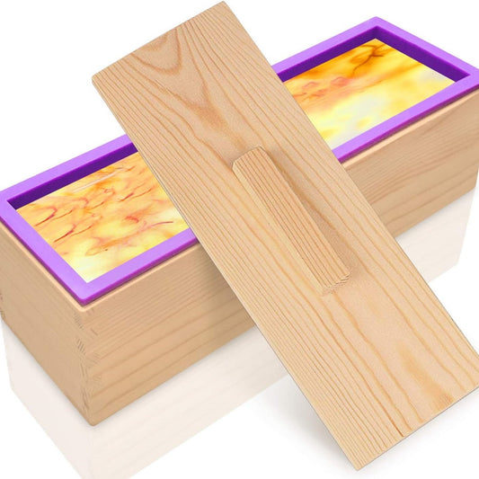 1200ml Silicone Soap Mold With Wood Box Cover Microwaves Safe High Heat-Resistant Temperature For DIY Crafts (27 x 8.5 x 8cm) Purple