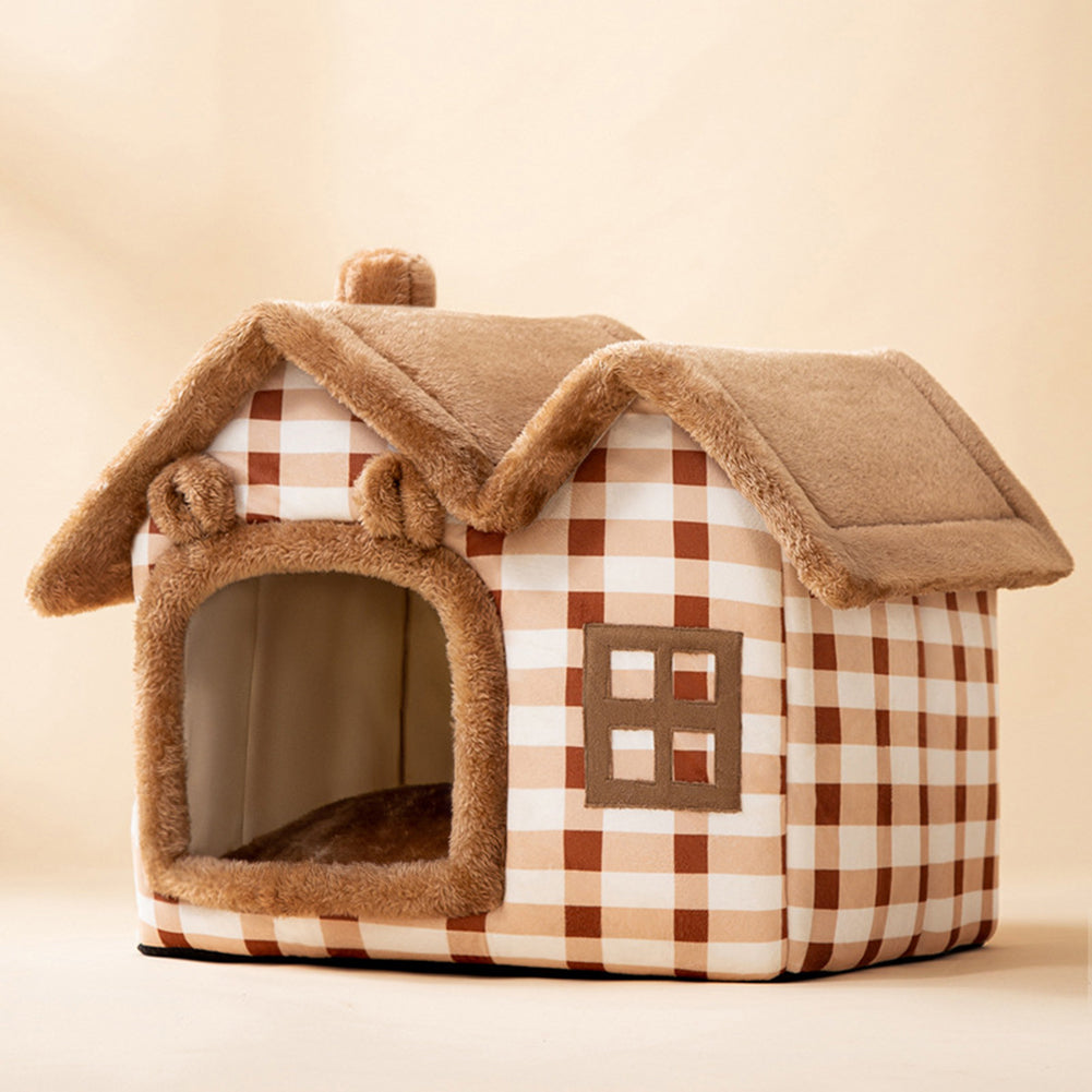 Cat Bed Sleep House Double Roof Warm Cave Dog Kennel Detachable Washable Pet Nest For Puppy Kittens Pet Supplies M As shown