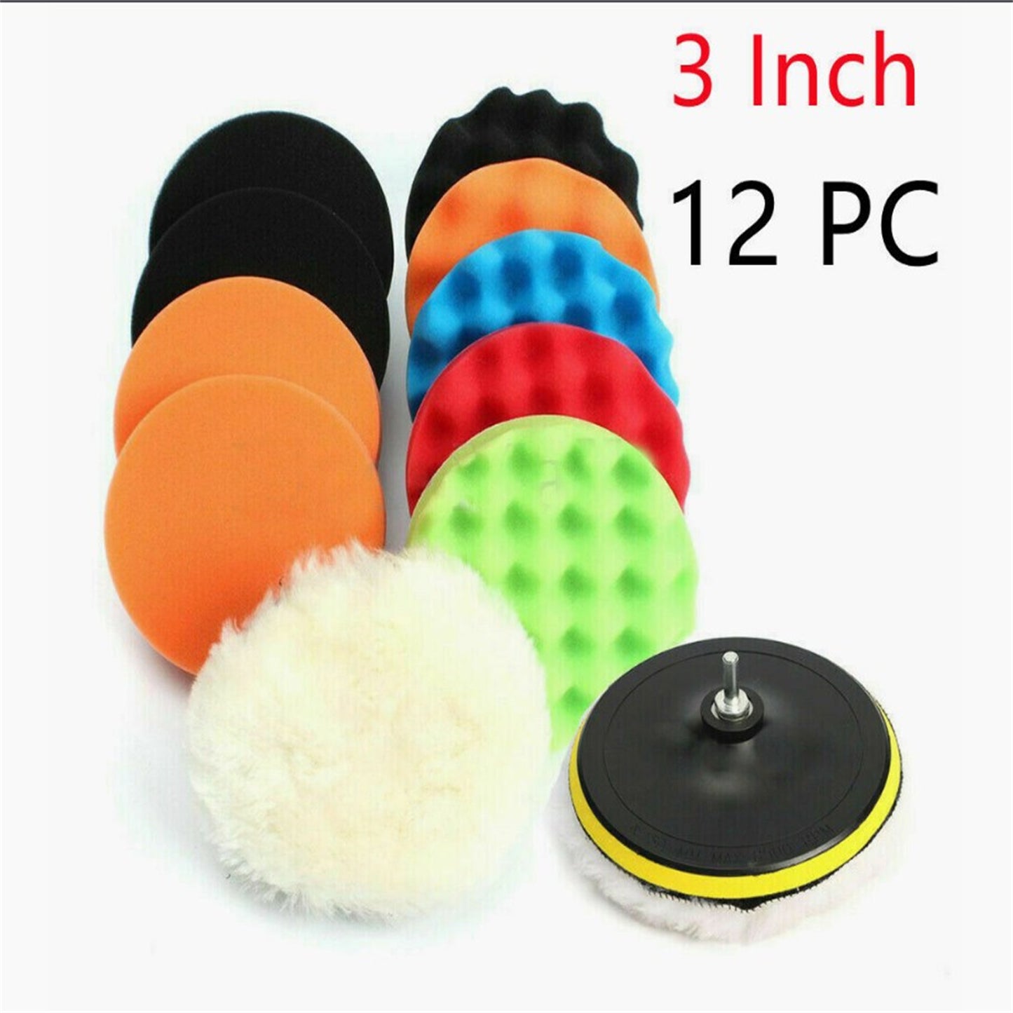 12 Pieces 3 Inch Buffing Polishing Pads Buffer Polisher Kit Headlight Restoration Kit For Polishing Waxing Sealing Glaze 3 inch 12 piece set M10