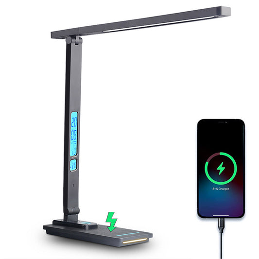 LED Desk Lamp with Wireless Charger Dual Lcd Display Multi-functional Smart Eye Caring Table Lamps White US Plug