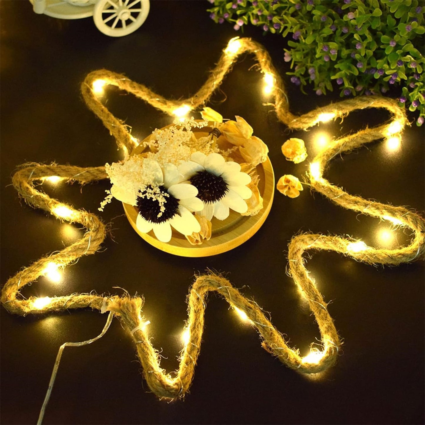 LED Solar String Lights IP65 Waterproof High Brightness Jute Twine Garden Fairy Lights For Garden Path Yard Decoration 5 meters 100 lights