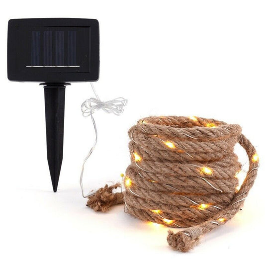LED Solar String Lights IP65 Waterproof High Brightness Jute Twine Garden Fairy Lights For Garden Path Yard Decoration 5 meters 100 lights