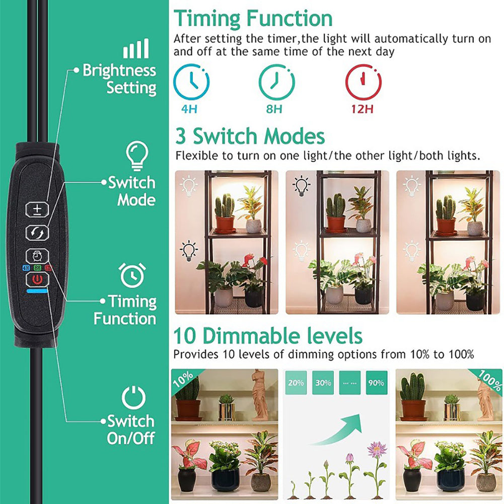 20W LED Plant Growth Lamp 5000k 9 Levels Adjustable Brightness Full Spectrum Grow Light for Indoor Plants US Plug