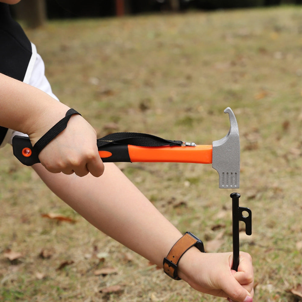 2-in-1 Functional Camping Hammer Nail Puller High-Strength Carbon Steel Mallet Outdoor Accessories For Hiking Camping orange