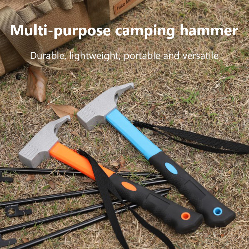 2-in-1 Functional Camping Hammer Nail Puller High-Strength Carbon Steel Mallet Outdoor Accessories For Hiking Camping orange