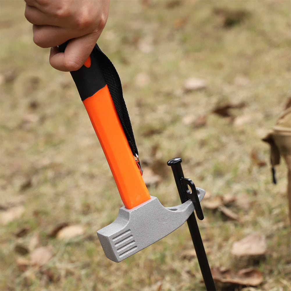 2-in-1 Functional Camping Hammer Nail Puller High-Strength Carbon Steel Mallet Outdoor Accessories For Hiking Camping orange