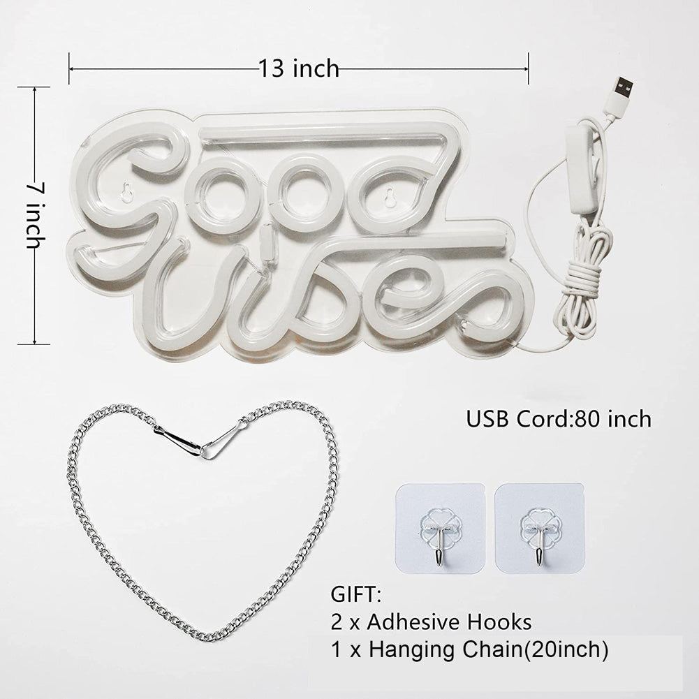 Transparent Good Vibes Neon Sign Wall Decor LED Neon Signs For Engagement Party Birthday Party Bedroom Decorations white 5