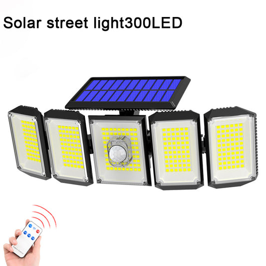 Outdoor Solar Lights 300led Motion Sensor 5 Heads LED Flood Lights with RC Waterproof Solar Security Lights B 06