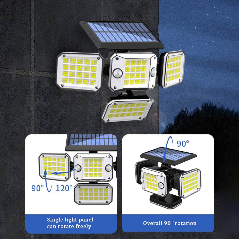 Outdoor Solar Lights with Remote Control 3 Lighting Modes IP65 Waterproof Motion Sensor Wall Light 3 Head 224led