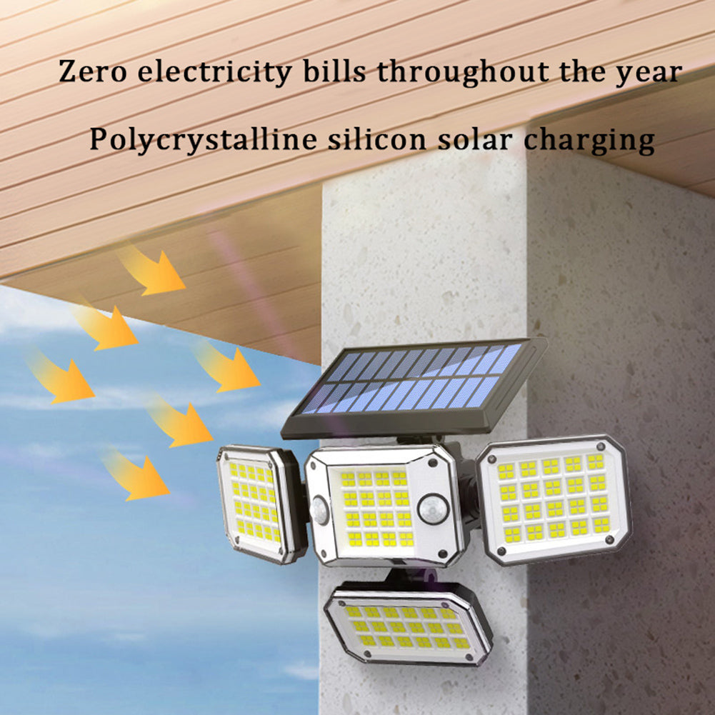 Outdoor Solar Lights with Remote Control 3 Lighting Modes IP65 Waterproof Motion Sensor Wall Light 4 Heads 296led