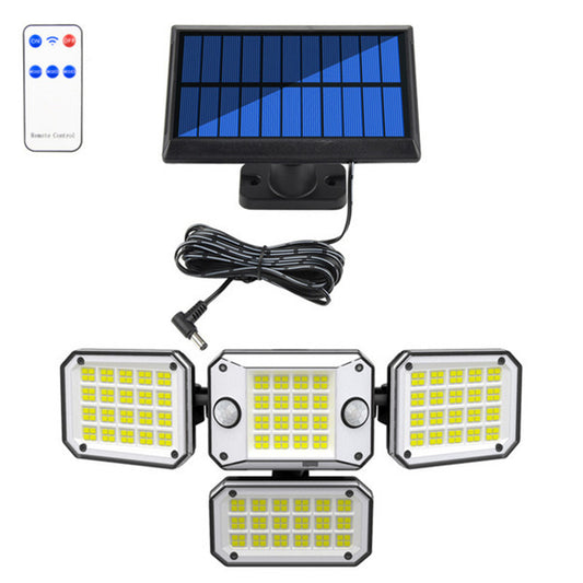 Outdoor Solar Lights with Remote Control 3 Lighting Modes IP65 Waterproof Motion Sensor Wall Light 4 Head Split 296led