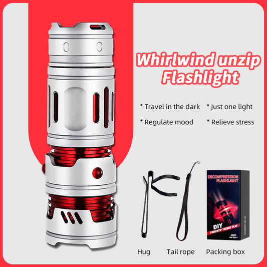 3W LED Mini Flashlight Spinning Gyro 5200LM Super Bright Rechargeable Strong Light Aluminum Alloy Torch Camping Lantern silver