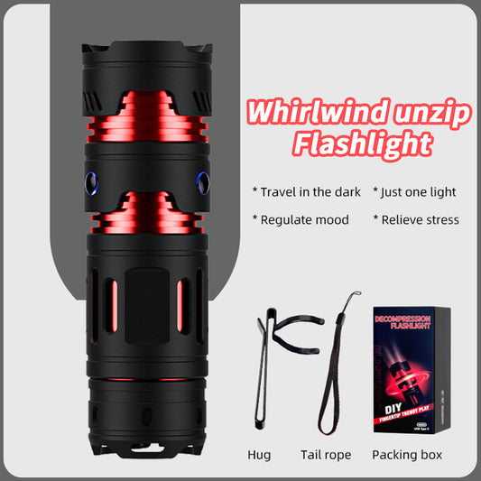 3W LED Mini Flashlight Spinning Gyro 5200LM Super Bright Rechargeable Strong Light Aluminum Alloy Torch Camping Lantern black