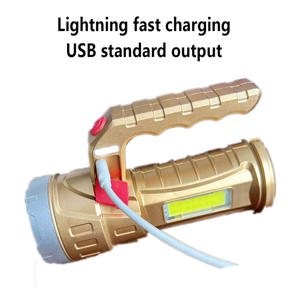 Powerful Handheld Flashlights With Handle 4 Different Modes Waterproof USB Rechargeable Handheld Searchlight For Camping Emergencies Hiking gold