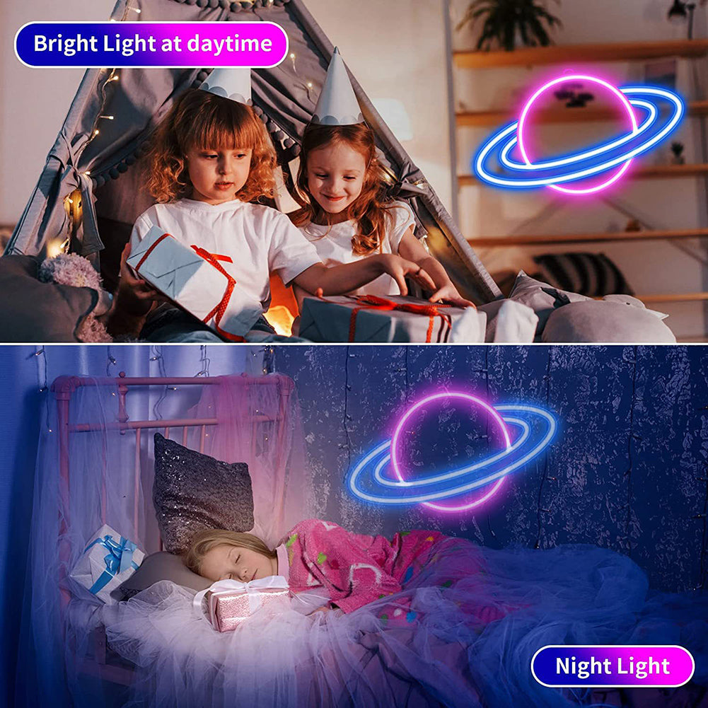 LED Neon Light Sign USB Charging Planet Shaped Energy Saving Neon Signs For Bar Pub Store Cafe Shop Party Club Restaurant Shop (22.4 x 23CM) 3D Planet Neon Lights
