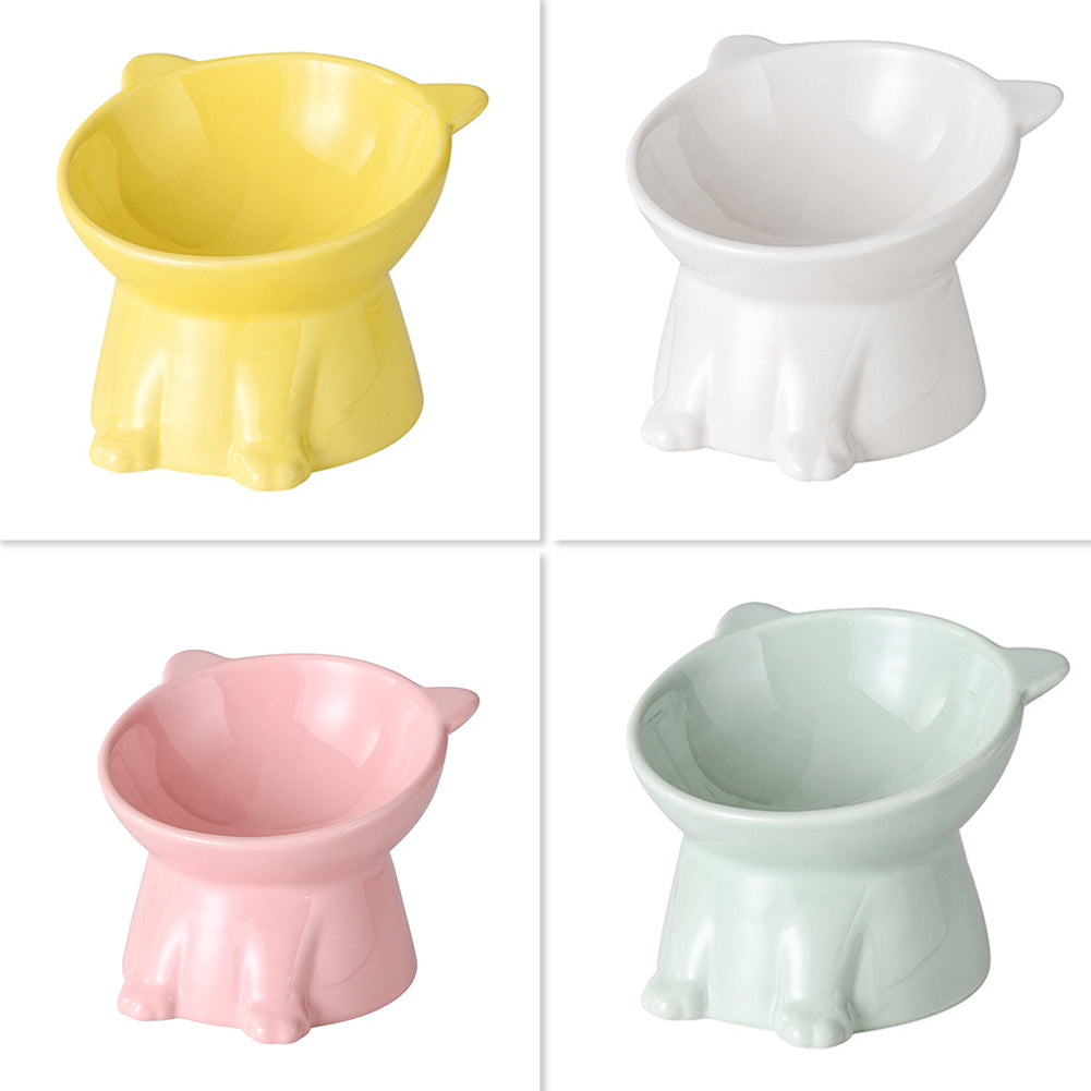 Ceramic Raised Cat Bowls Tilted Elevated Food Water Bowls Anti Vomit Microwave Dishwasher Safe Cat Bowl Pet Supplies light green