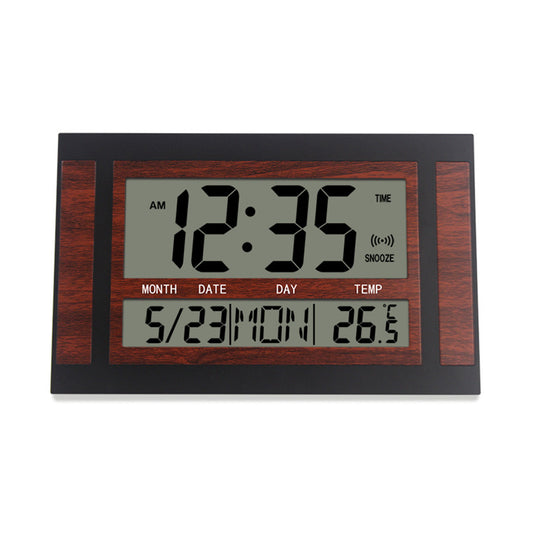Digital Alarm Clock Battery Powered LCD High Definition Screen Wall/Desk Clock With Indoor Temperature Calendar Dark grain/black