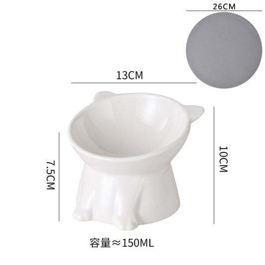 Ceramic Raised Cat Bowls Tilted Elevated Food Water Bowls Anti Vomit Microwave Dishwasher Safe Cat Bowl Pet Supplies white