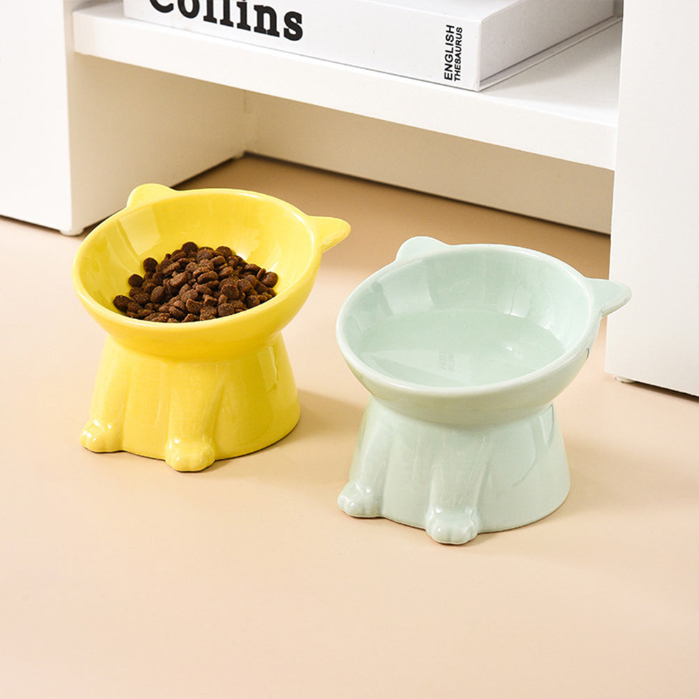 Ceramic Raised Cat Bowls Tilted Elevated Food Water Bowls Anti Vomit Microwave Dishwasher Safe Cat Bowl Pet Supplies yellow