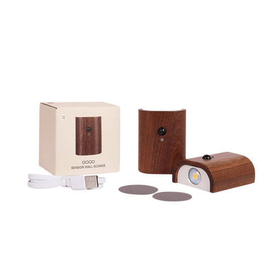 0.4W LED Wall Lamp USB Rechargeable Motion Sensor Magnetic Wood Grain Night Lights Wall Light Fixtures For Bedroom Kitchen Corridor Stairs Lighting Sapele (2 pieces)